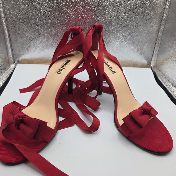 Kenneth Cole Unlisted Women's Red Bow Tie-Up Chunky Heels Sandals - W Size 9 - Picture 2 of 7